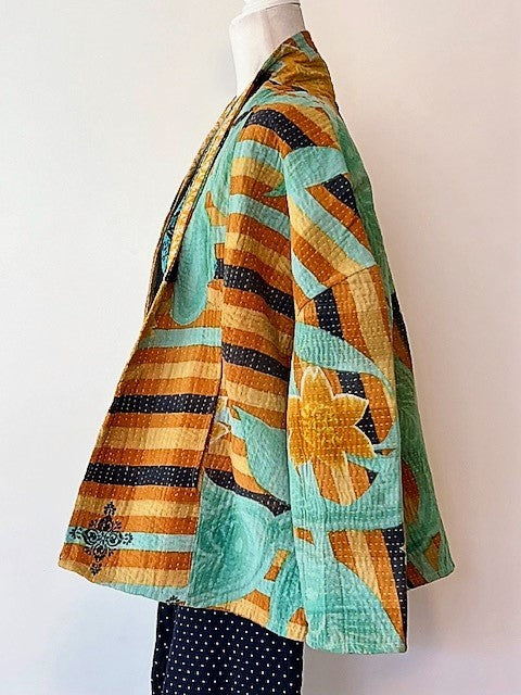 Specialty Collection: Hand Embroidered Short Jacket Fully Reversible. Kantha Quilted.