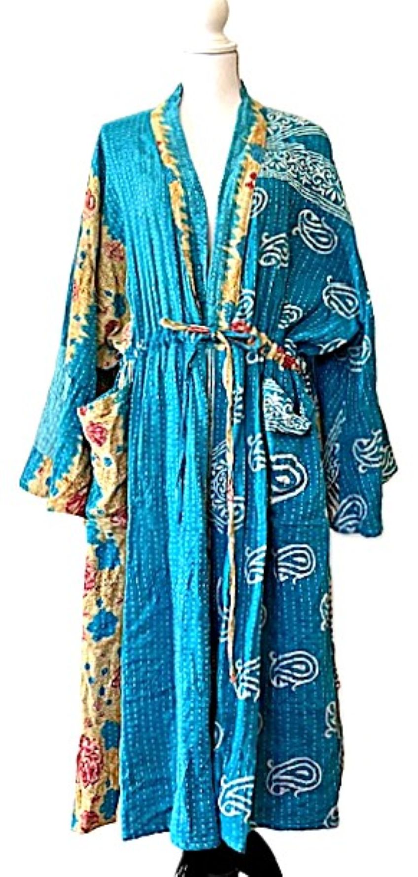 Long Cotton Kimono Looks Fresh, Colorful And Resort Perfect  (Turquoise)