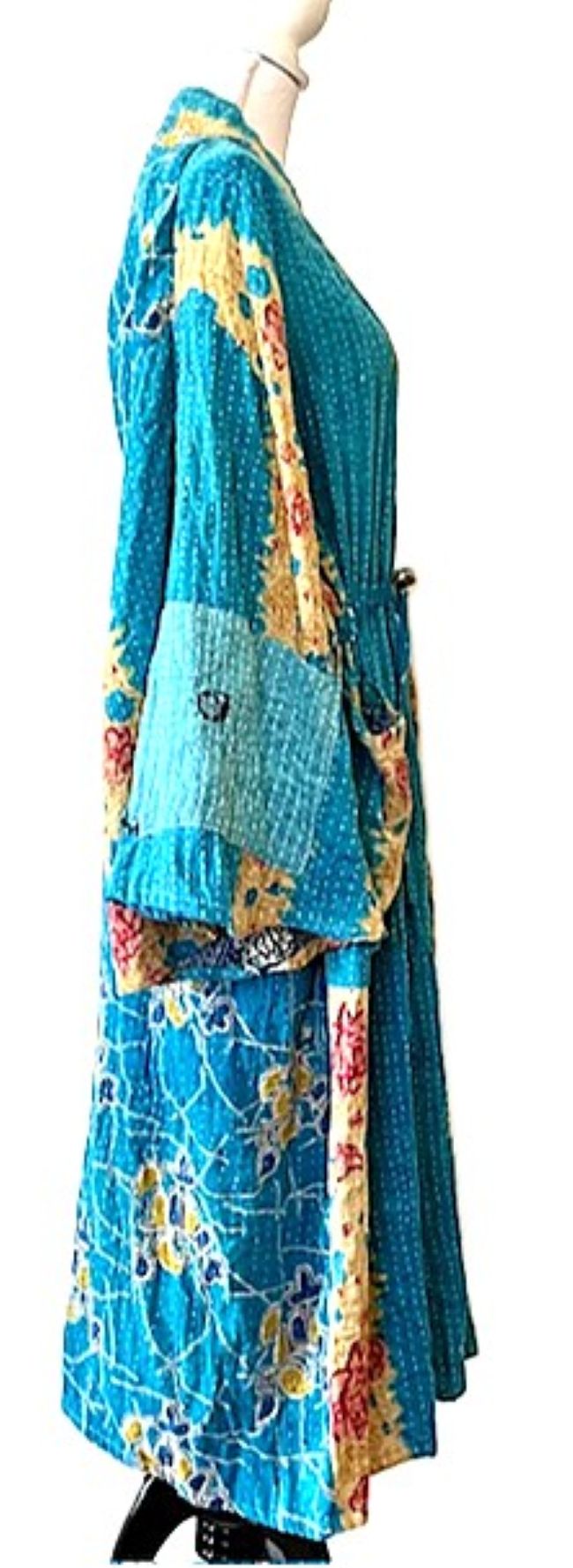 Long Cotton Kimono Looks Fresh, Colorful And Resort Perfect  (Turquoise)