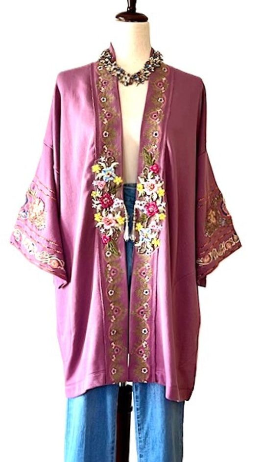 Specialty Collection:  Juliette Embellished French Terry Kimono Jacket (Lilac or Maize)