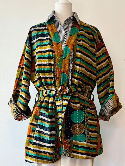 Specialty Collection: Hand Embroidered Short Jacket Fully Reversible. Kantha Quilted.