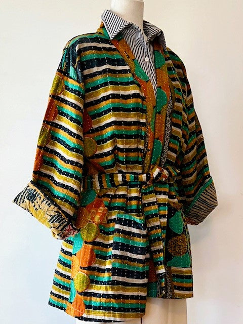 Specialty Collection: Hand Embroidered Short Jacket Fully Reversible. Kantha Quilted.