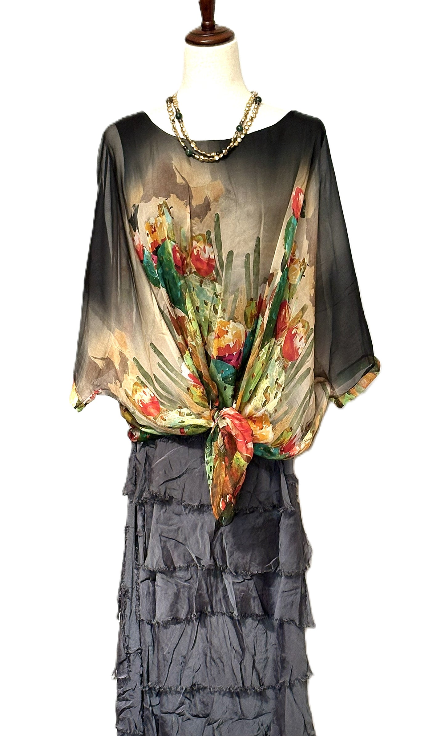 Top- Italian Silk Free Size Tops Showcase Romantic Digital Prints. (Available in 2 Colors)
