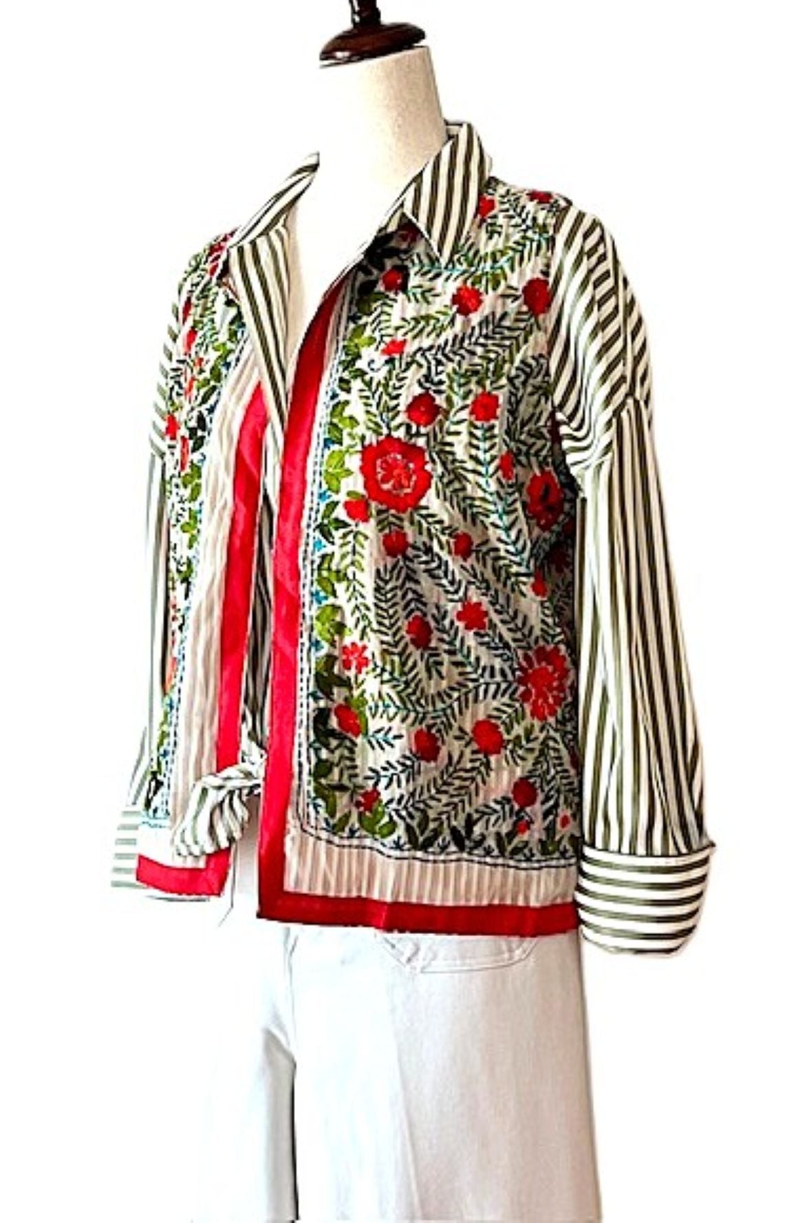 Specialty Collection: Short Vest Hand Appliqued and Embroidered (Red and Green)