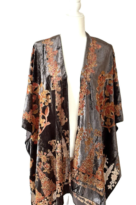 Floral Velvet Burnout Kimono:  One Size