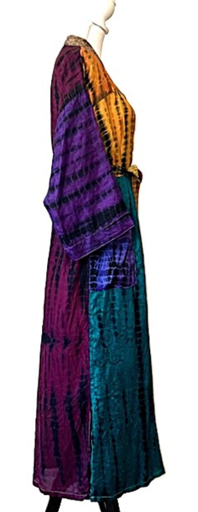 Long Silk Kimono Duster Is Striking In Turquoise Bronze Color Block