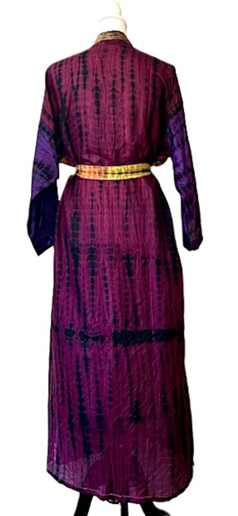 Long Silk Kimono Duster Is Striking In Turquoise Bronze Color Block