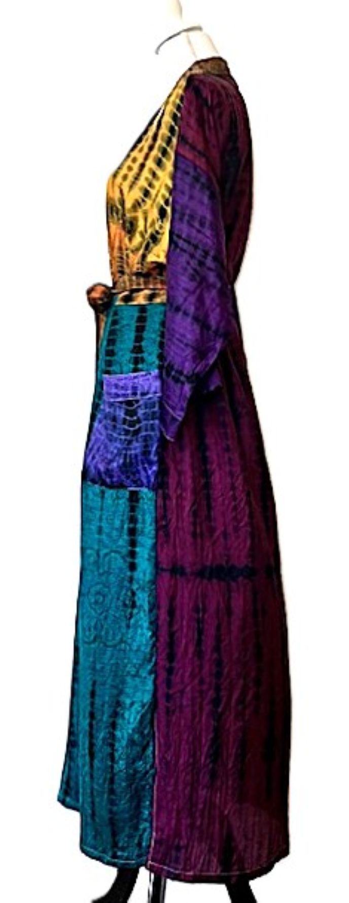 Long Silk Kimono Duster Is Striking In Turquoise Bronze Color Block