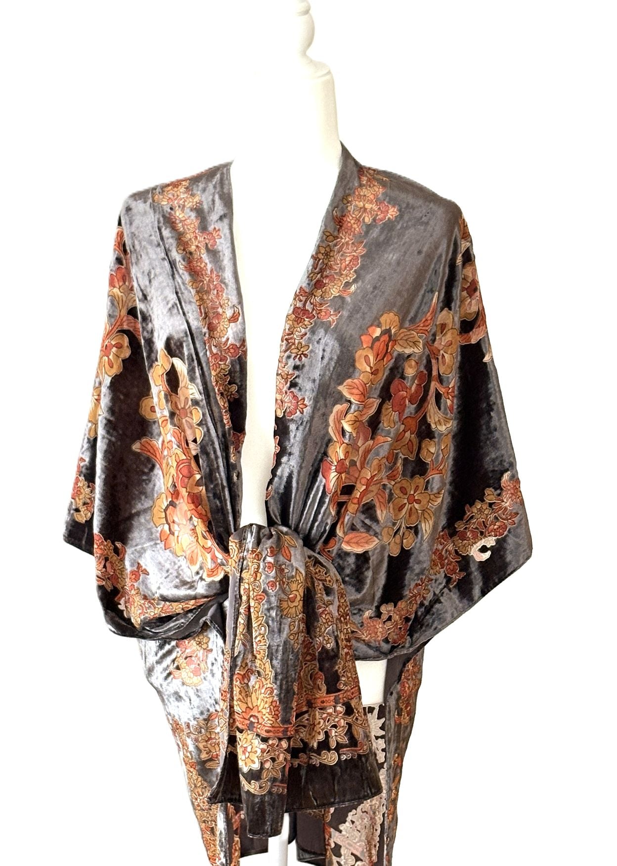 Floral Velvet Burnout Kimono:  One Size