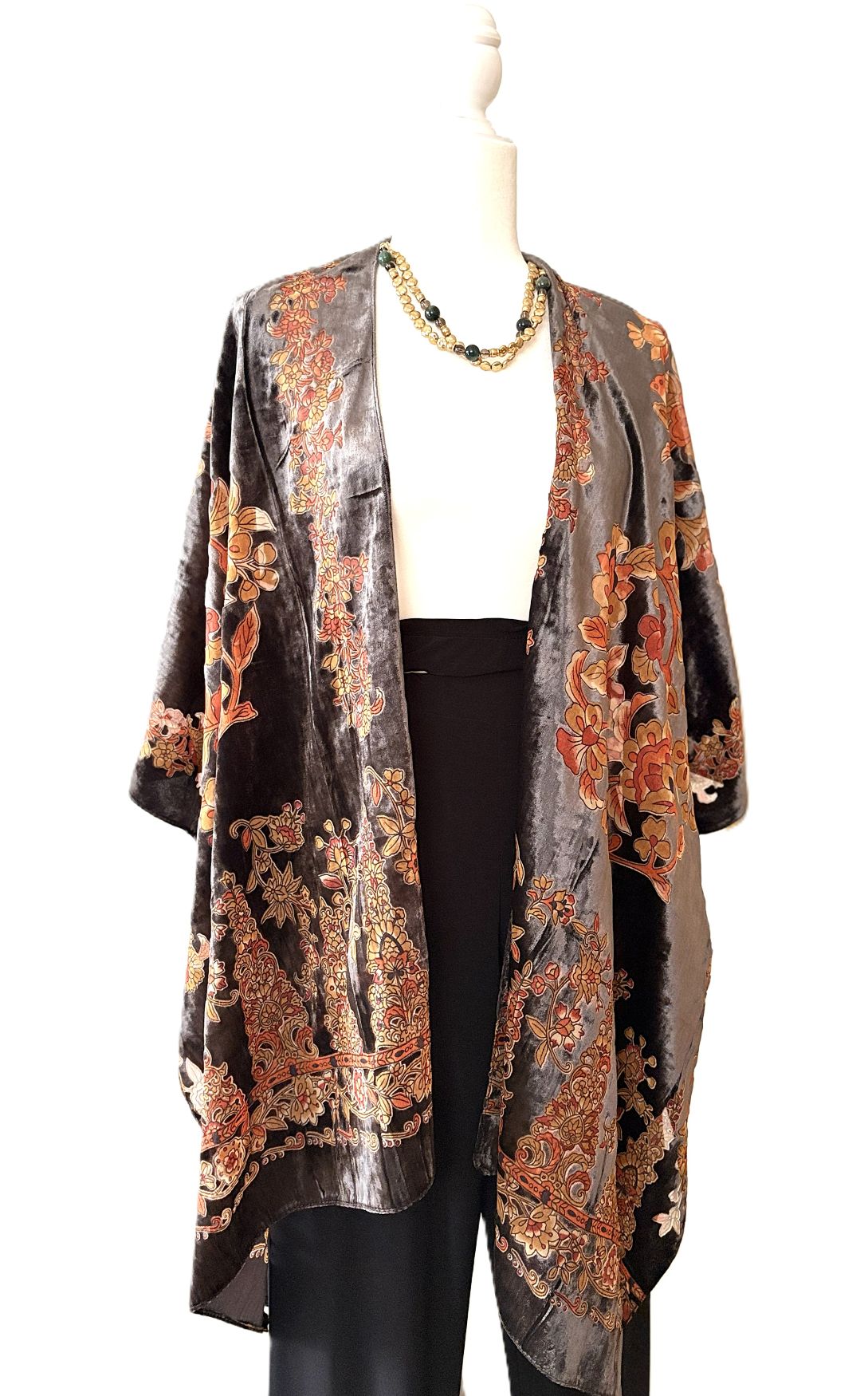 Floral Velvet Burnout Kimono:  One Size