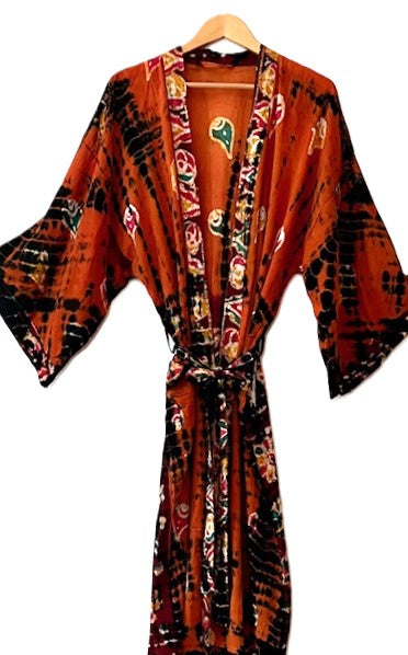 Top of the Line Silk Kimono Duster,  Dramatic Abstract Print. Resort Ready.