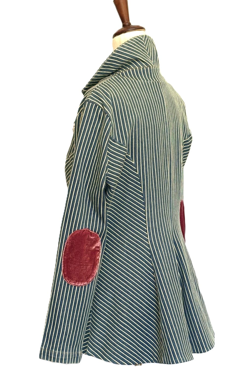 Blazer-Contemporary Striped Denim Stripe Jacket With Collar Embellishments (Dark Denim)
