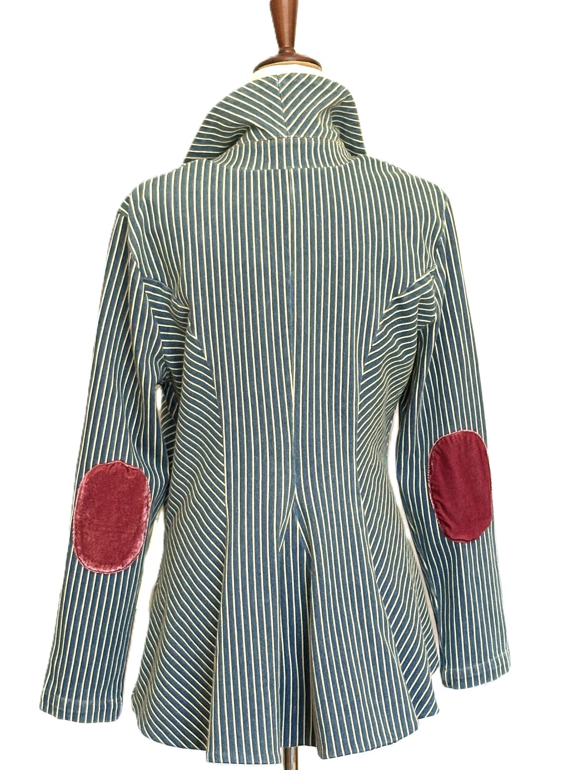 Blazer-Contemporary Striped Denim Stripe Jacket With Collar Embellishments (Dark Denim)