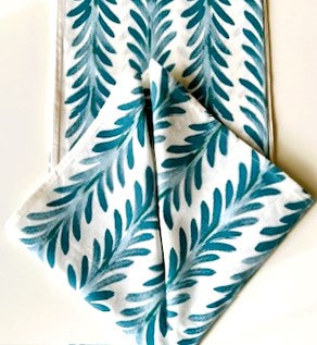 Luxe Dinner Napkins, Block Printed In Turquoise Blue Fern Print