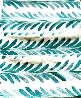 Luxe Dinner Napkins, Block Printed In Turquoise Blue Fern Print