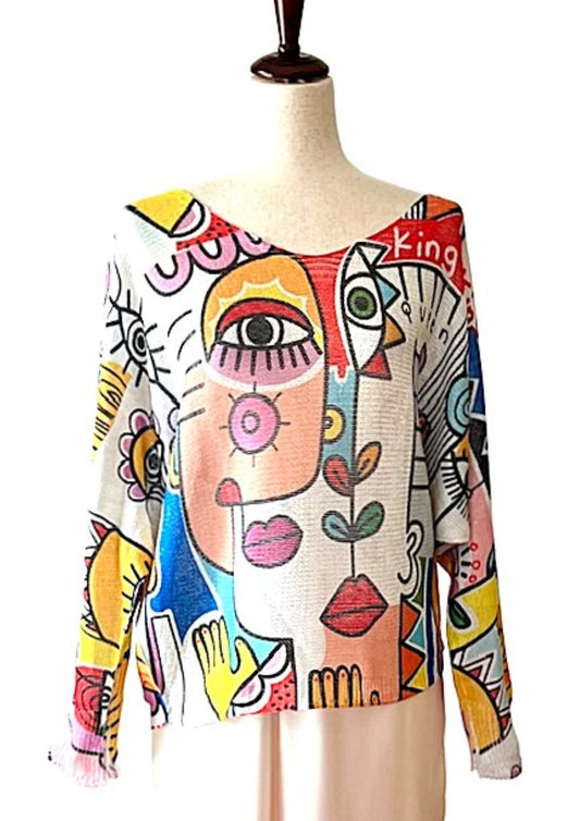 Italian Knit Sweater, Picasso. Best Seller, Great Color (Pink)