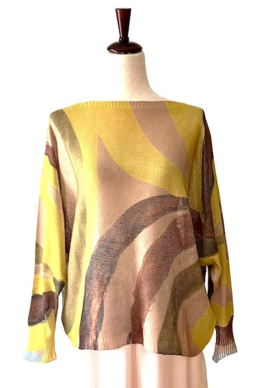 Italian Knit Sweater, Great Color and Light Weight. (Mustard Wavy)