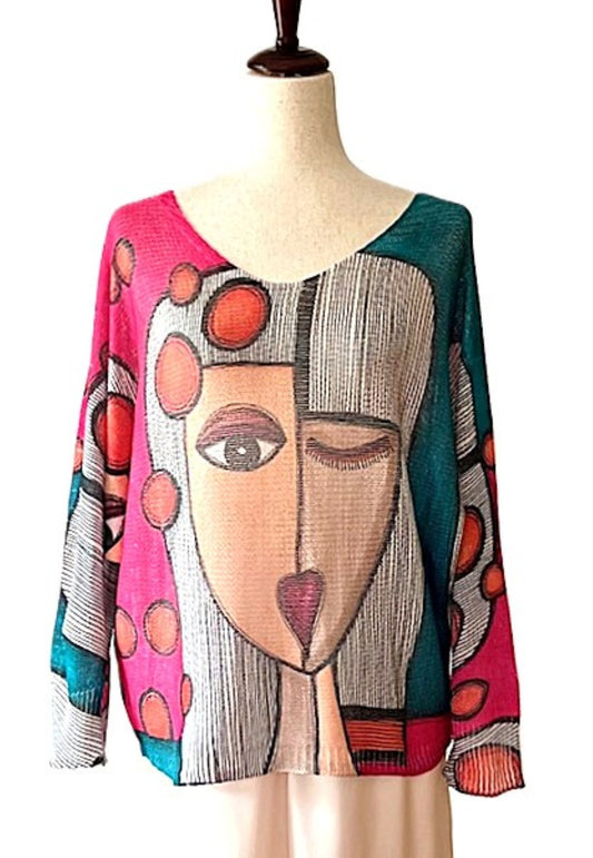 Italian Knit Sweater, Picasso. Best Seller. Great Color(Teal)