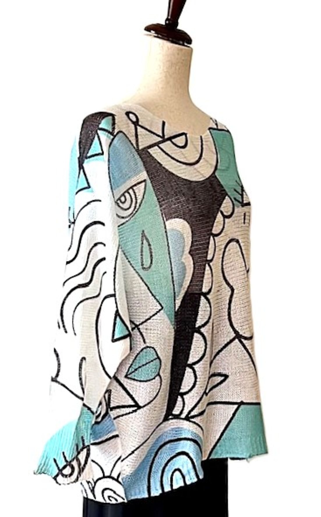 Italian Knit Sweater, Picasso. Great Color and Light Weight.(Aqua)