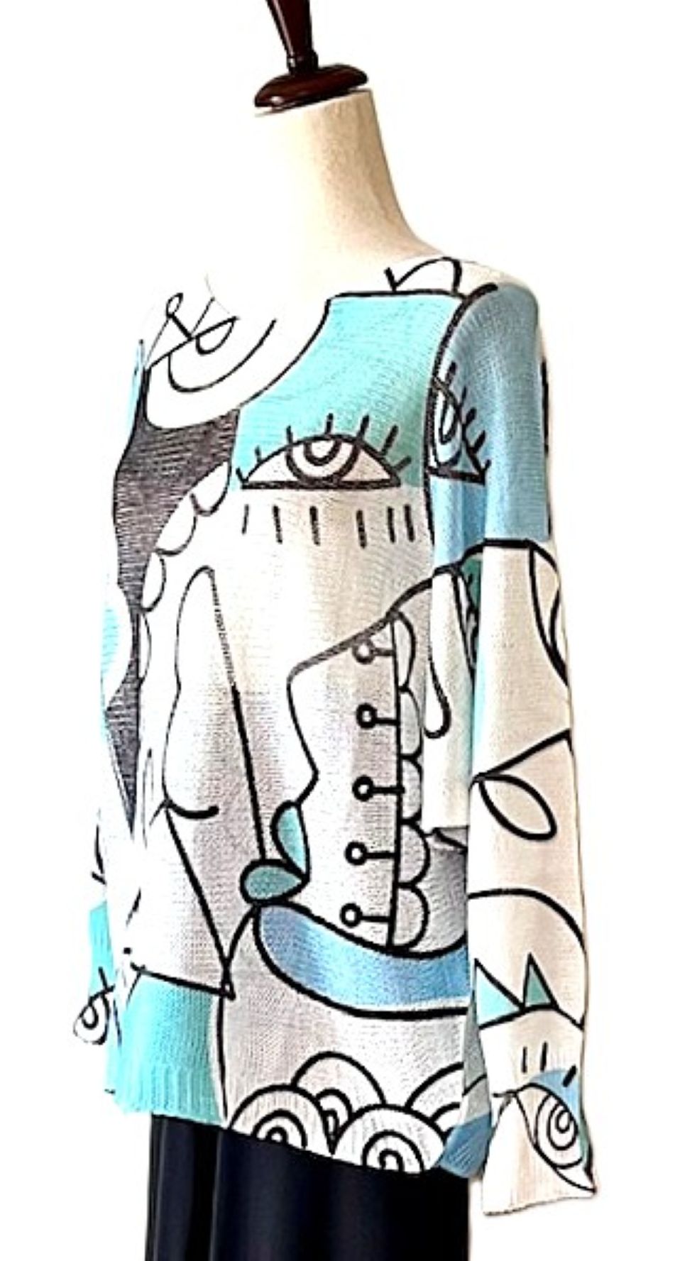 Italian Knit Sweater, Picasso. Great Color and Light Weight.(Aqua)