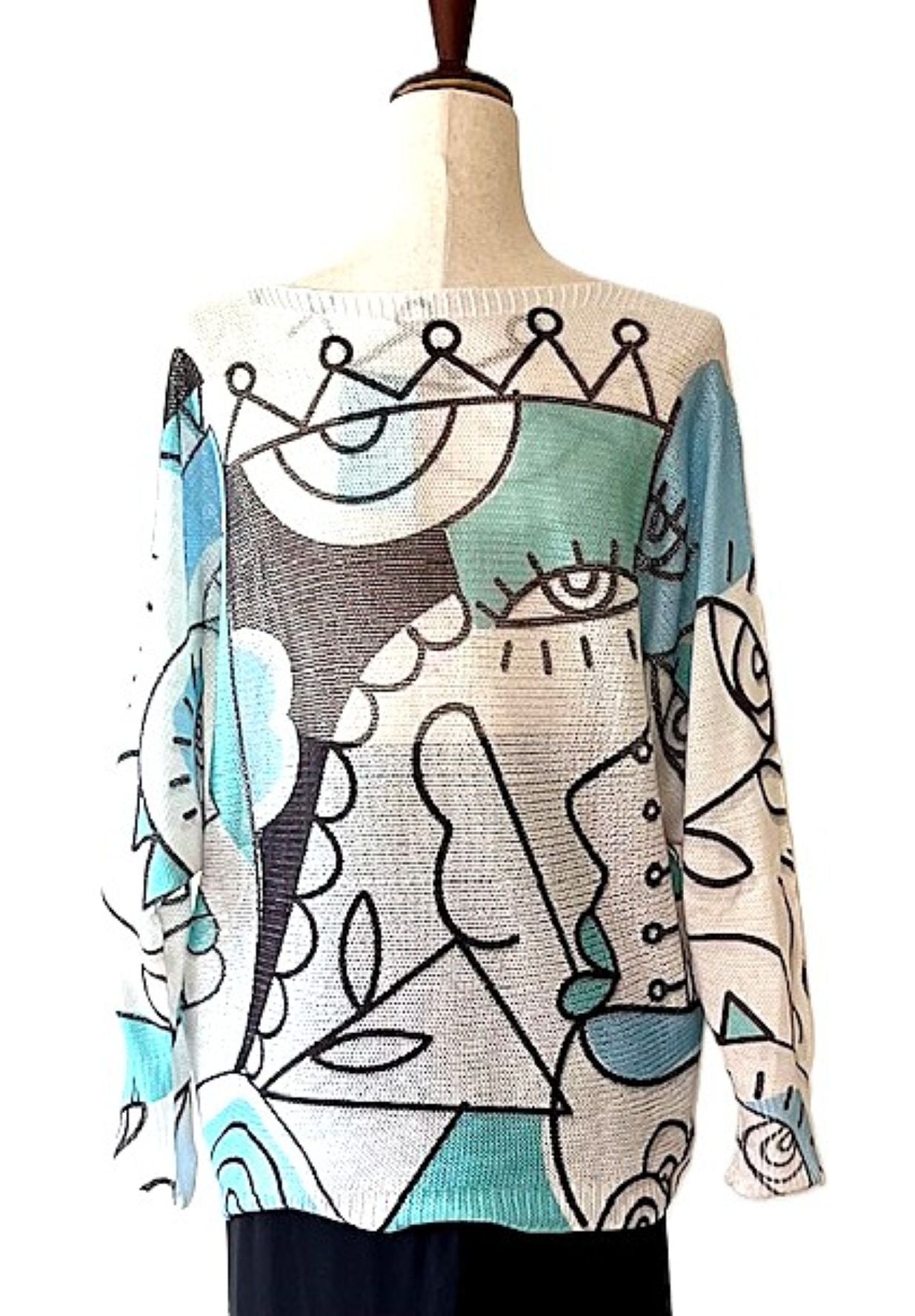Italian Knit Sweater, Picasso. Great Color and Light Weight.(Aqua)