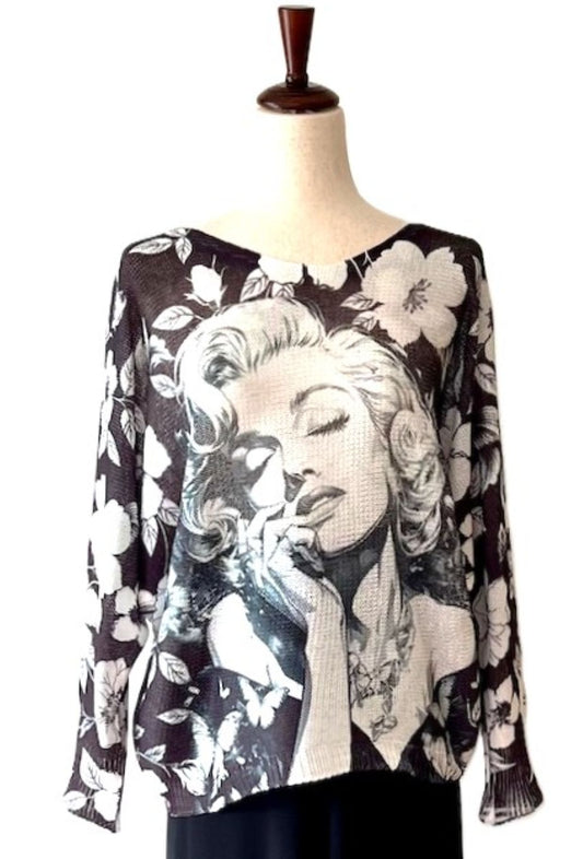 Italian Knit Sweater, Bold in Black and White (Marilyn)