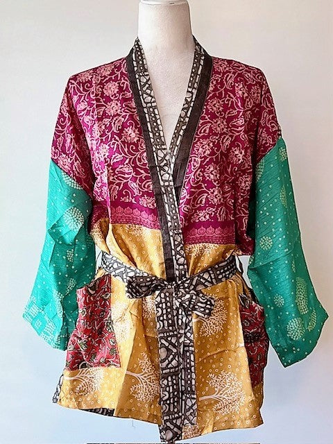 The Accessory In Demand, A Short Silk Kimono Jacket.  Works With Everything.