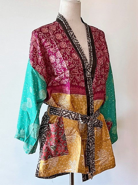 The Accessory In Demand, A Short Silk Kimono Jacket.  Works With Everything.