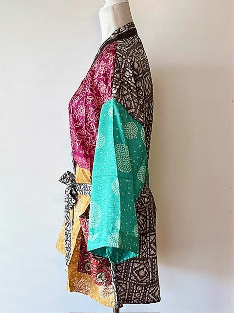 The Accessory In Demand, A Short Silk Kimono Jacket.  Works With Everything.