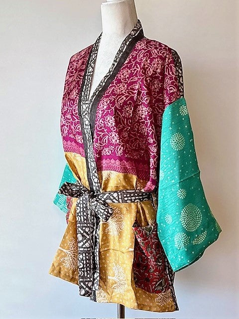 The Accessory In Demand, A Short Silk Kimono Jacket.  Works With Everything.