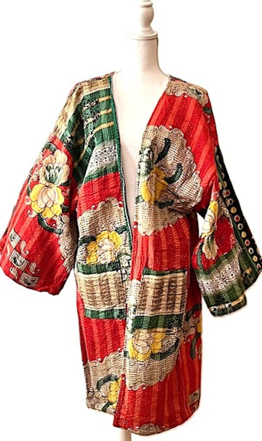 Specialty Collection: Patchwork Vintage Handmade Jacket Fully Reversible. (Red Beige)