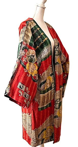 Specialty Collection: Patchwork Vintage Handmade Jacket Fully Reversible. (Red Beige)