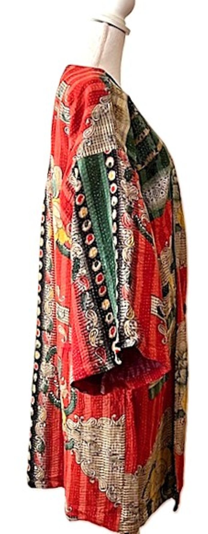 Specialty Collection: Patchwork Vintage Handmade Jacket Fully Reversible. (Red Beige)