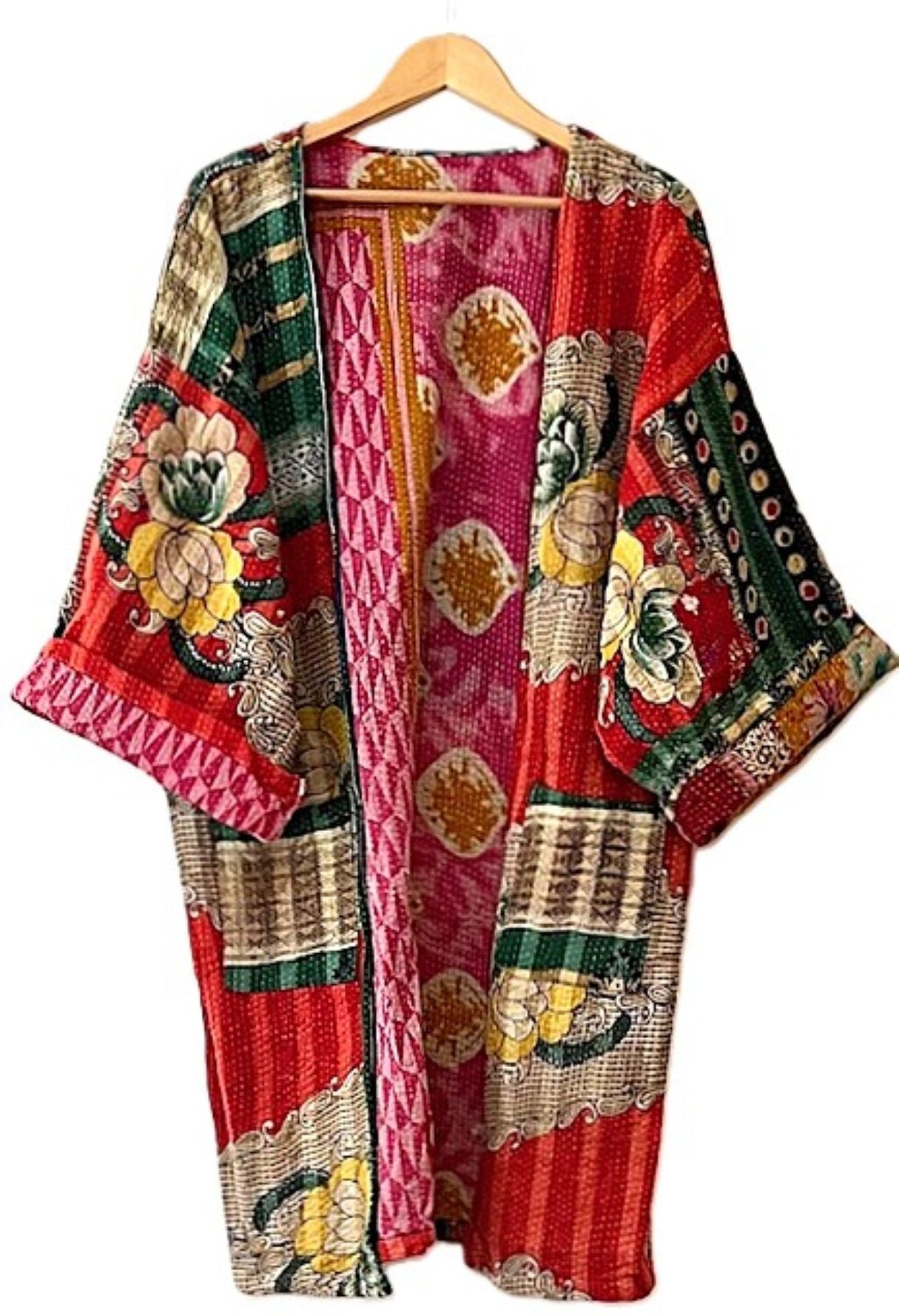 Specialty Collection: Patchwork Vintage Handmade Jacket Fully Reversible. (Red Beige)