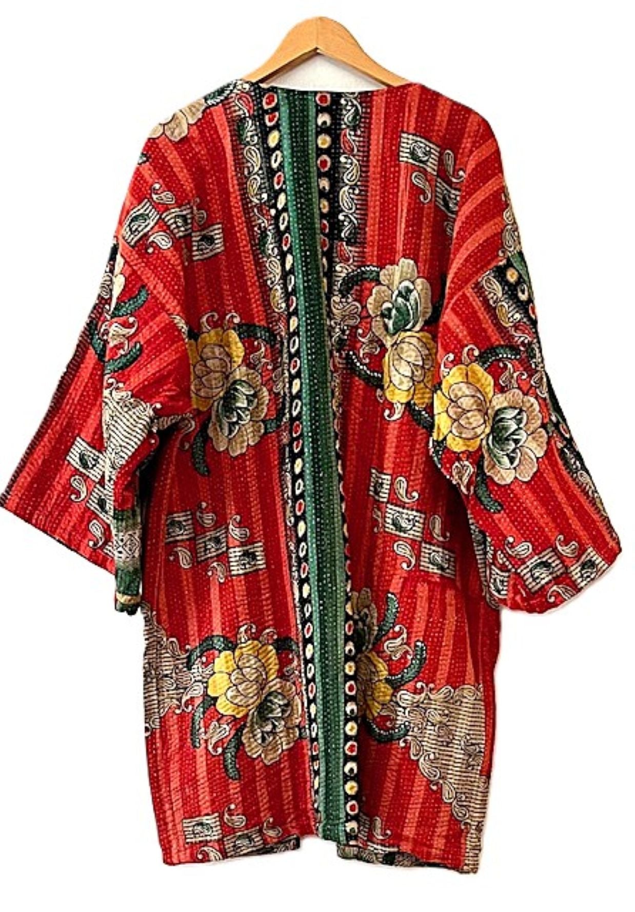 Specialty Collection: Patchwork Vintage Handmade Jacket Fully Reversible. (Red Beige)