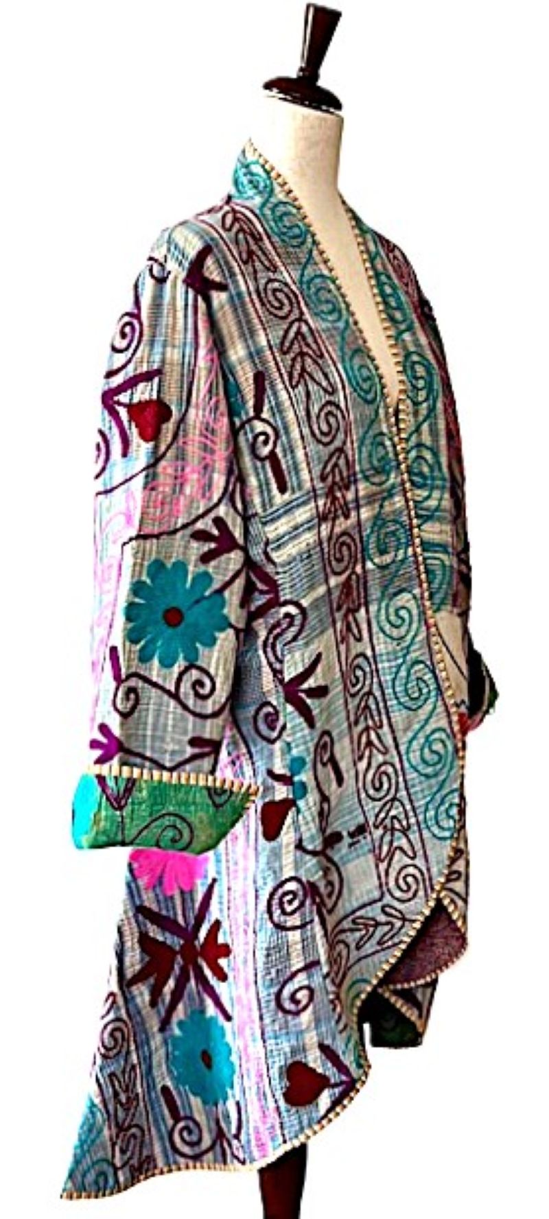 Jacket - New Embroidered Tulip Cut Designer Waist Coat With Kantha Stitching