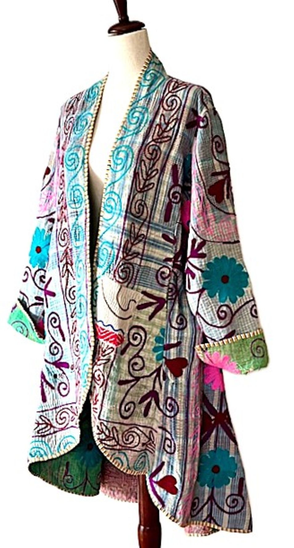 Jacket - New Embroidered Tulip Cut Designer Waist Coat With Kantha Stitching