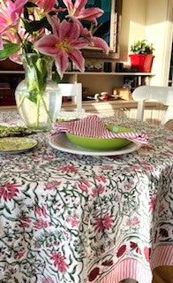 Hand Block Floral Printed Tableclooth and Napkins ( Sets of 6)