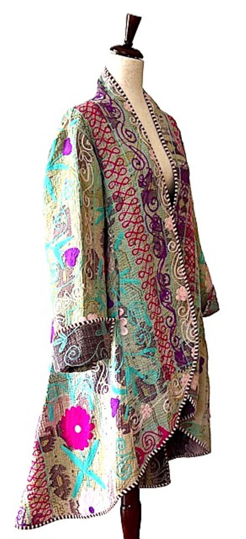 Jacket - New Embroidered Tulip Cut Designer Waist Coat With Kantha Stitching