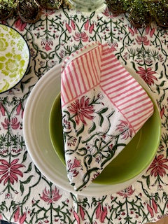 Hand Block Floral Printed Tableclooth and Napkins ( Sets of 6)