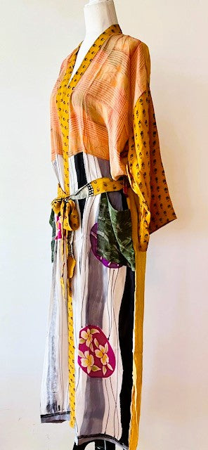 Whimsical Light Weight Silk Duster: Mixed Print