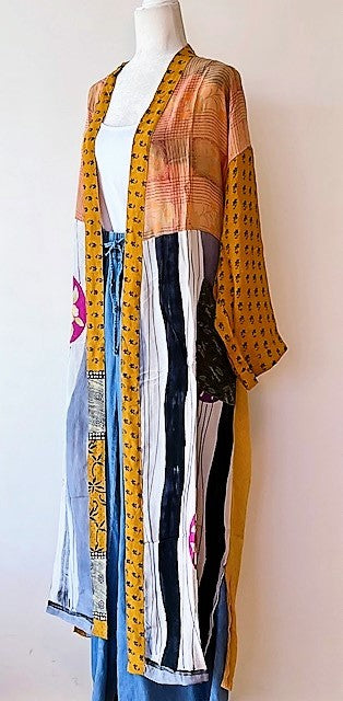 Whimsical Light Weight Silk Duster: Mixed Print