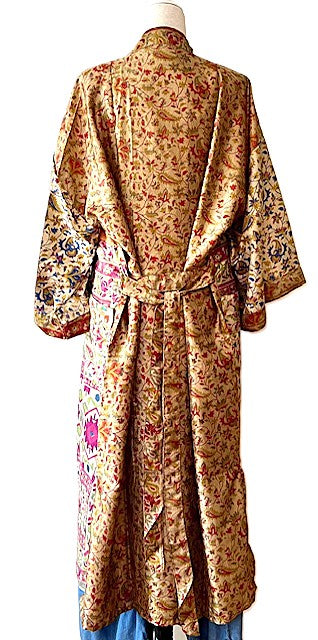 Silk Kimono Duster In a Water Color Print (Bronze Orange)