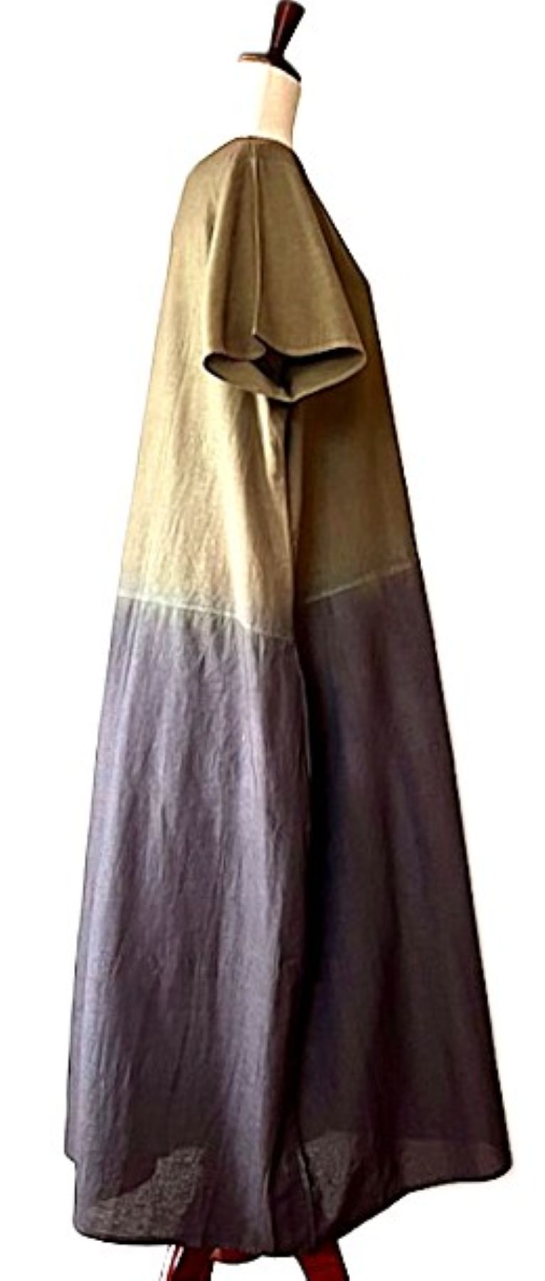 Dresses: Dip Dye Ombré Linen Dress with Pockets (Olive)