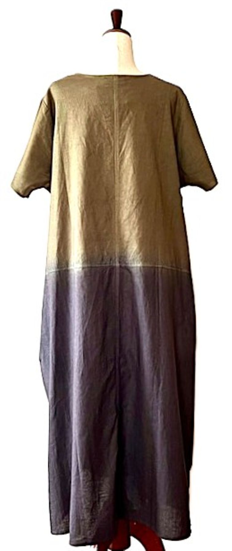 Dresses: Dip Dye Ombré Linen Dress with Pockets (Olive)