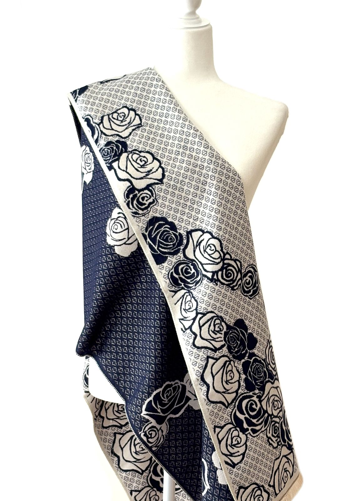 Navy / White Shadow Rose Reversible Wrap