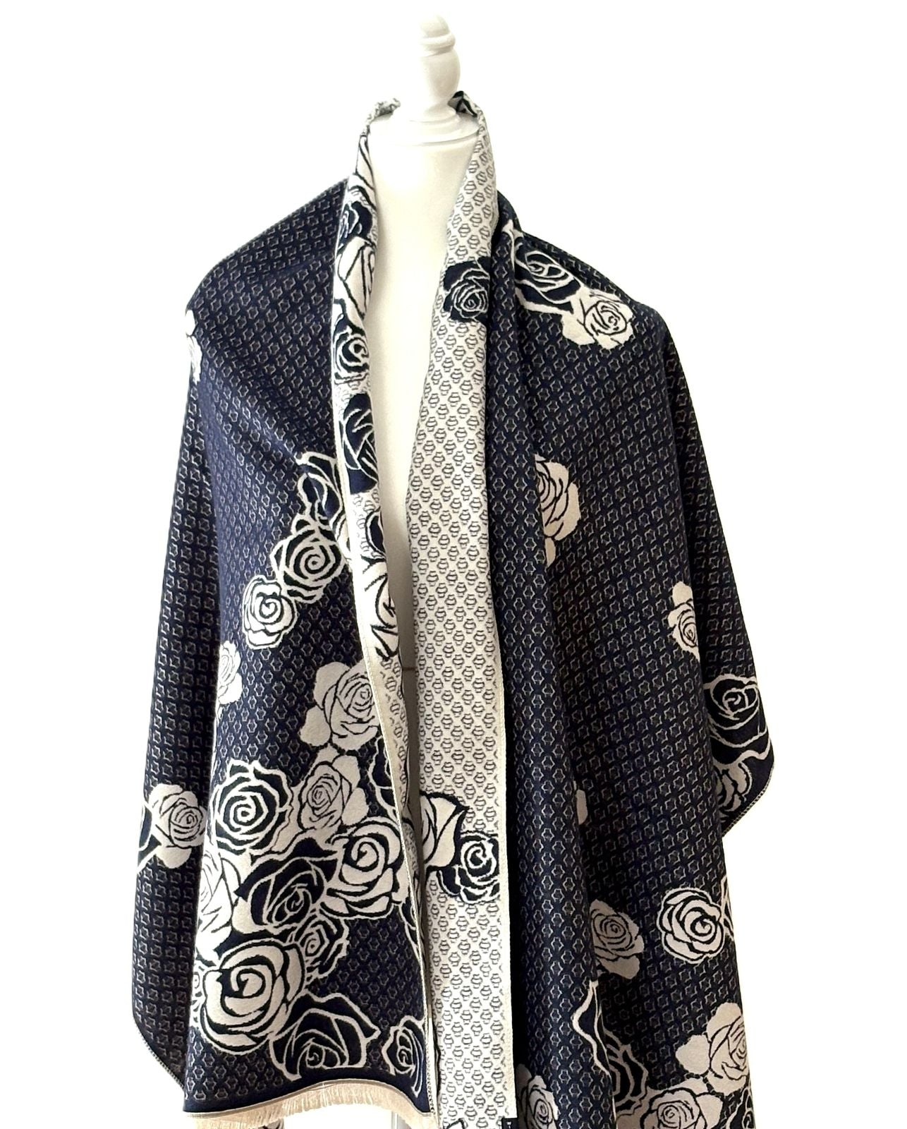 Navy / White Shadow Rose Reversible Wrap
