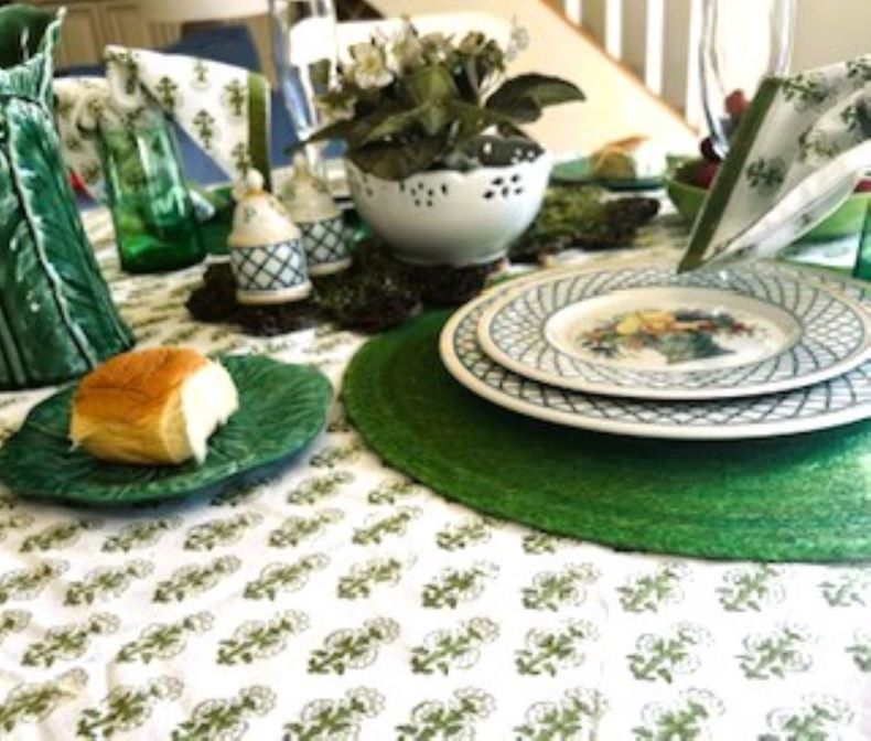 Simple Elegance. Subdued Cotton Block Print Table Cloth  (70 x 180)