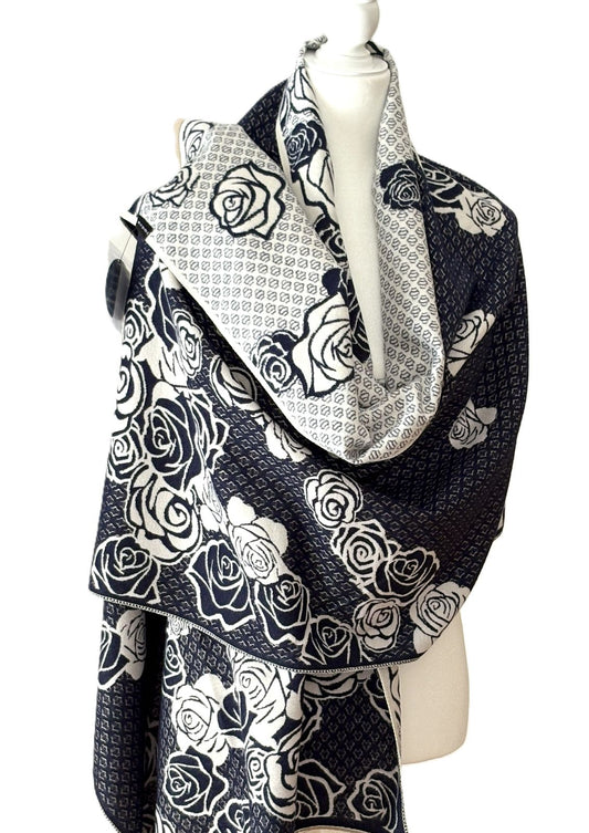 Navy / White Shadow Rose Reversible Wrap
