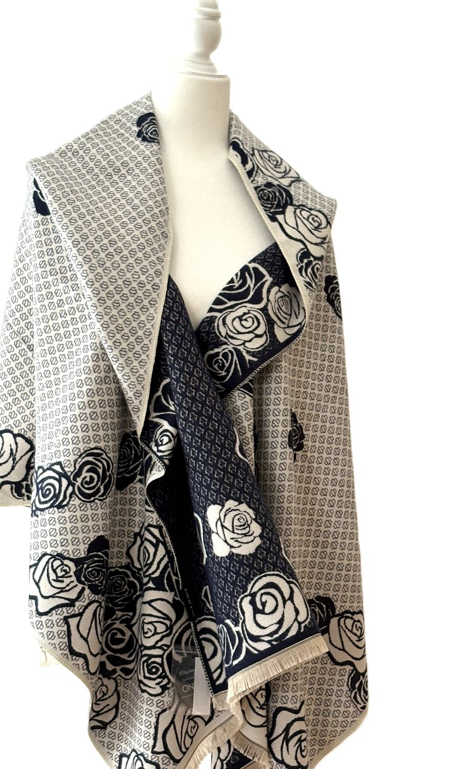Navy / White Shadow Rose Reversible Wrap